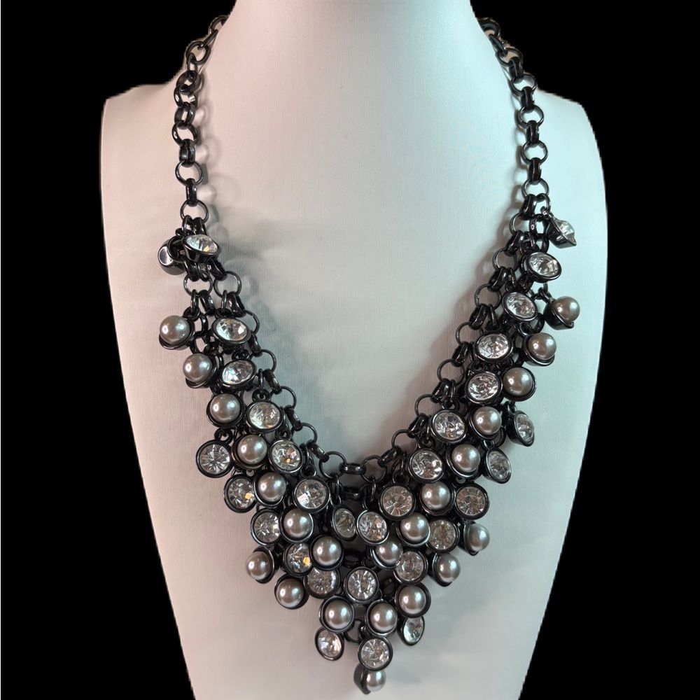 Sophisticated Black And Silver Statement Necklace - image 1